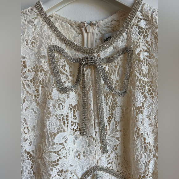 Self Portrait Cream Cord Lace Bow Midi Dress - Picture 3 of 5